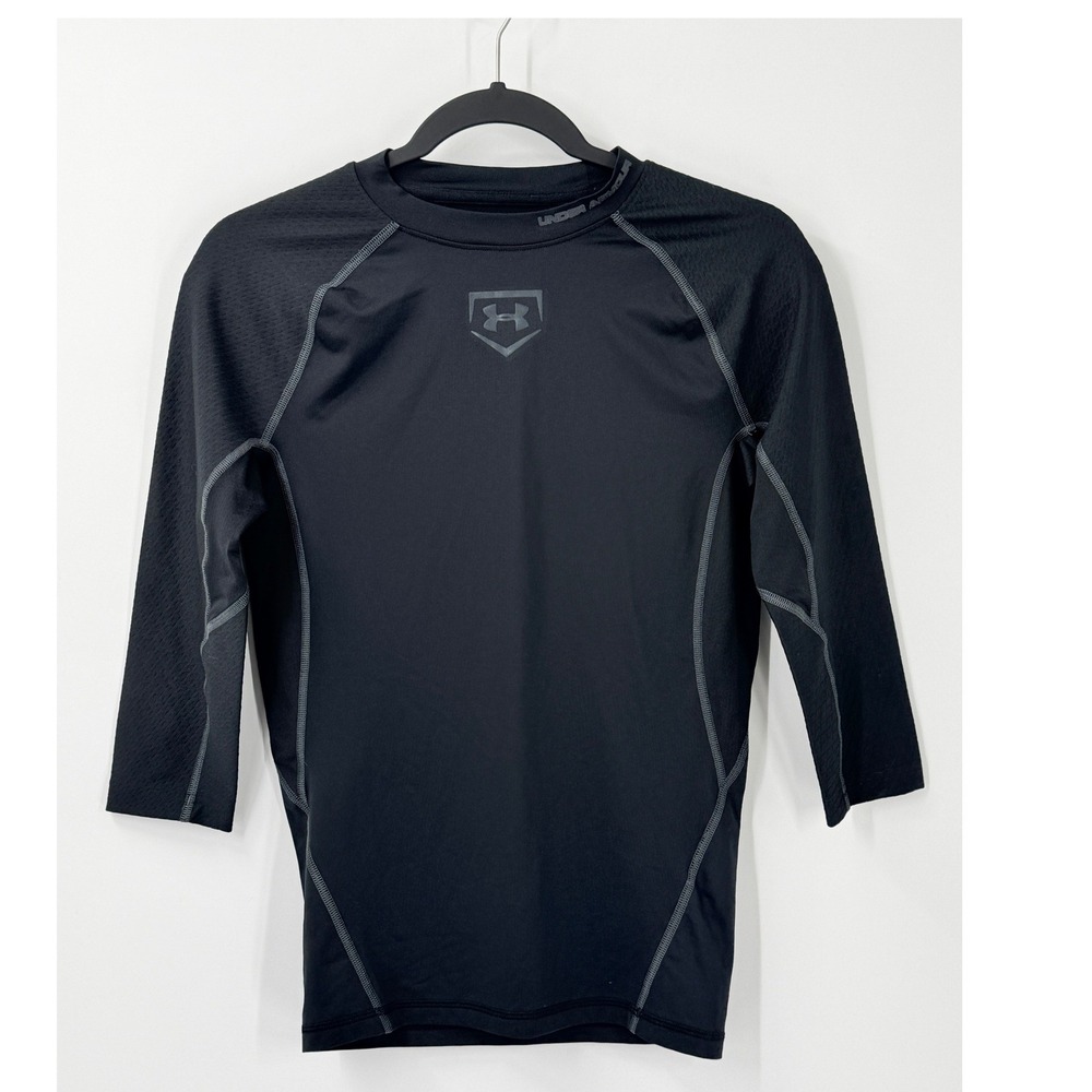 Under Armour Compression Shirt Mens sz M Black HeatGear 3/4 Sleeve